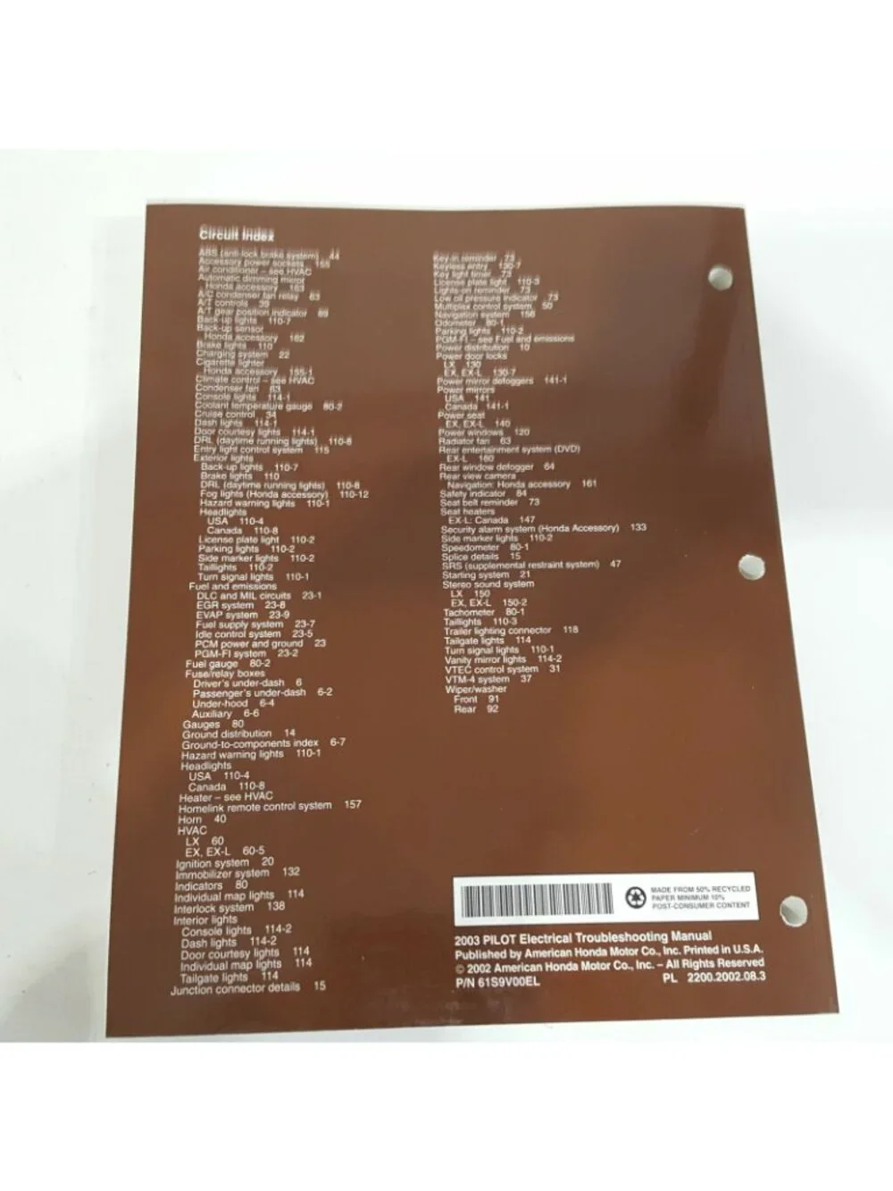 2003 Honda Pilot Electrical Troubleshooting Help Shop Mechanic Workshop Book OEM